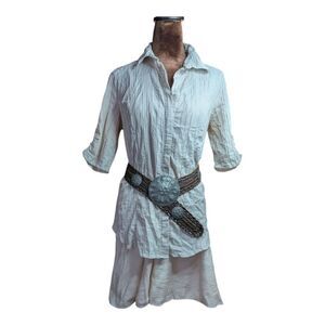 Le Chateau Striped Beige and Cream Pintick Shirt Size S